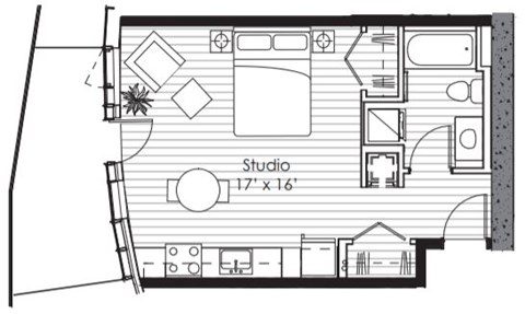 Floor plan for studio, 1 bath, 466 sqft
